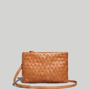Madewell $128 The Puff Crossbody Bag: Woven Leather Edition Desert Camel NI981